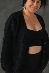 Basketweave Button Down Sweater - one hundred percent organic cotton thick cardigan - pockets