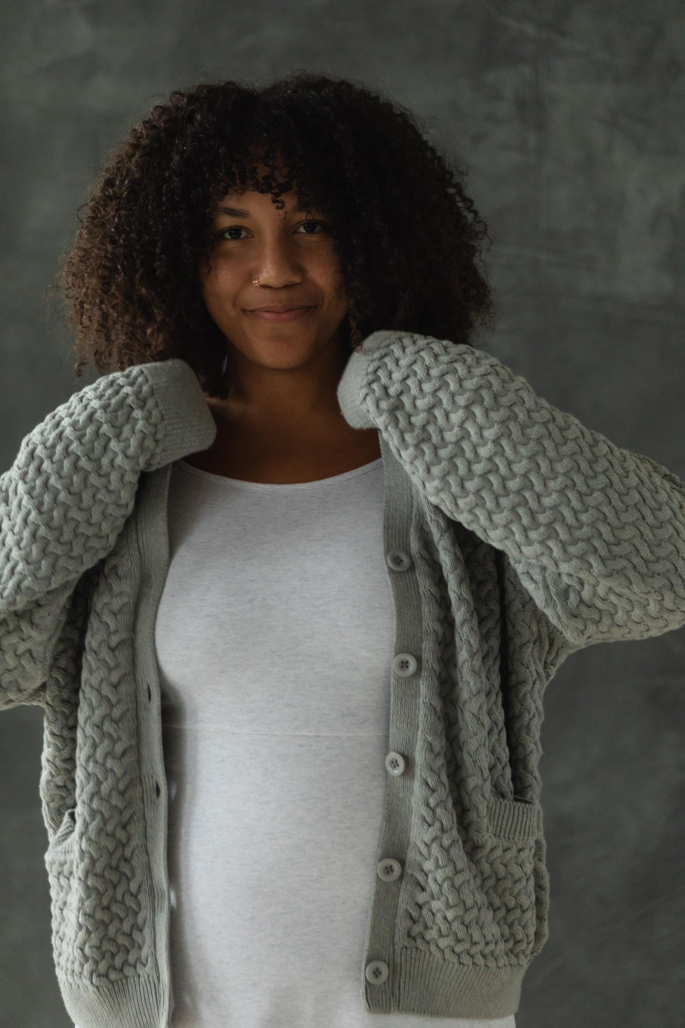 Basketweave Button Down Sweater - one hundred percent organic cotton thick cardigan - pockets