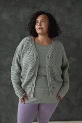Basketweave Button Down Sweater - one hundred percent organic cotton thick cardigan - pockets