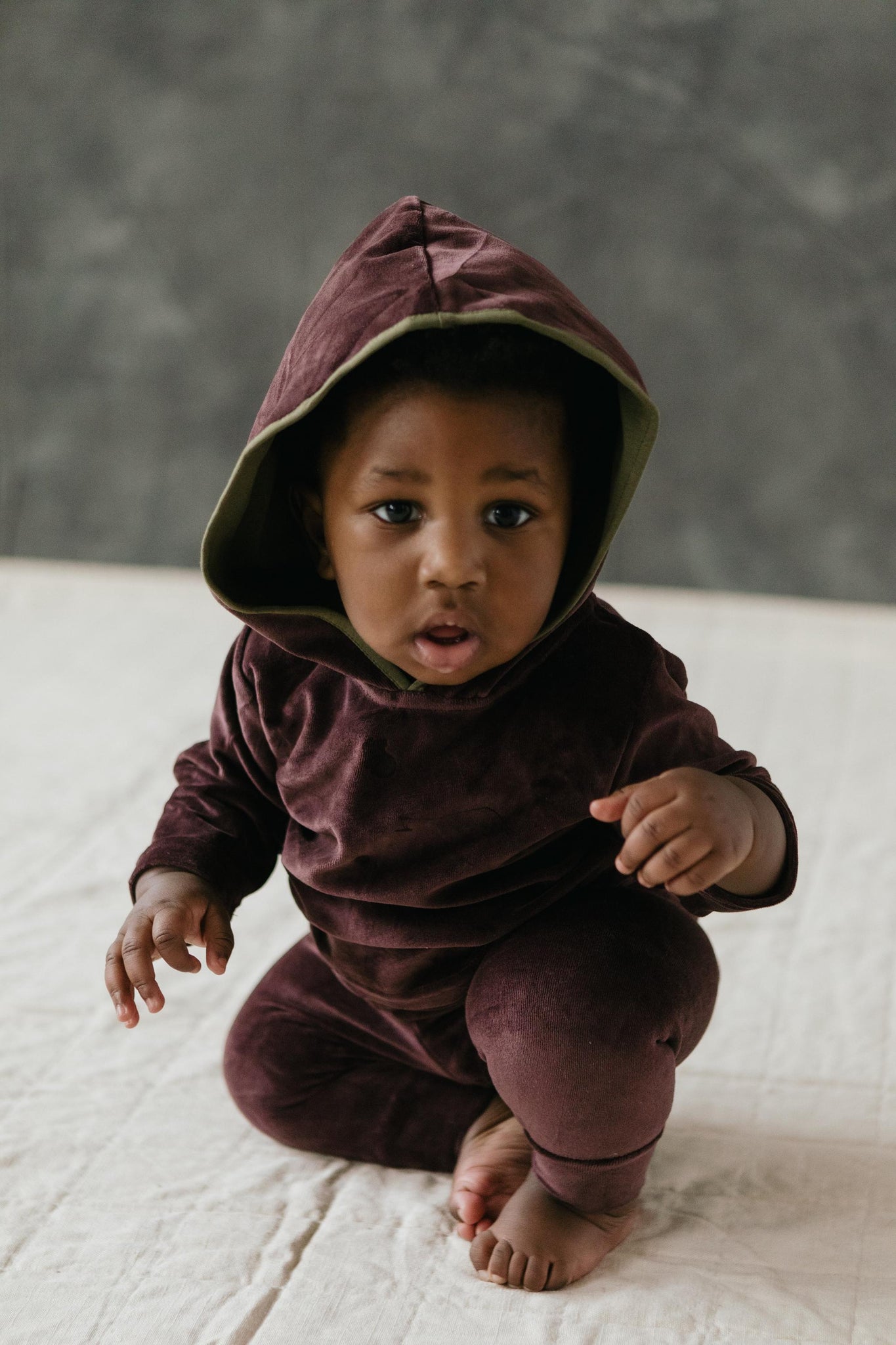 Velvet Baby Set - Organic cotton velvet hoodie and pants set - Cozy baby clothes
