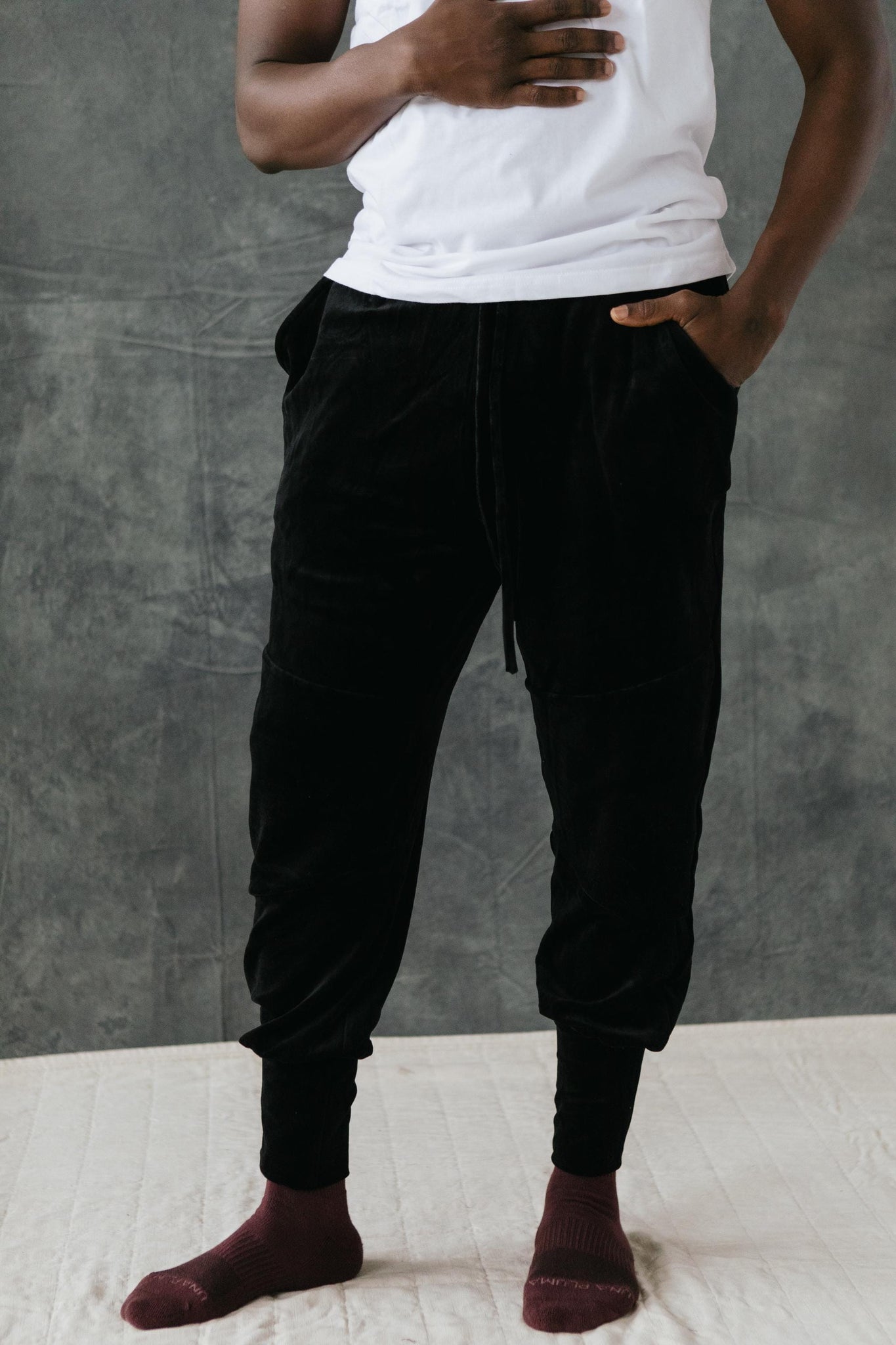 Velvet Komodo Joggers - Cozy organic velvet pants with soft waist and deep pockets
