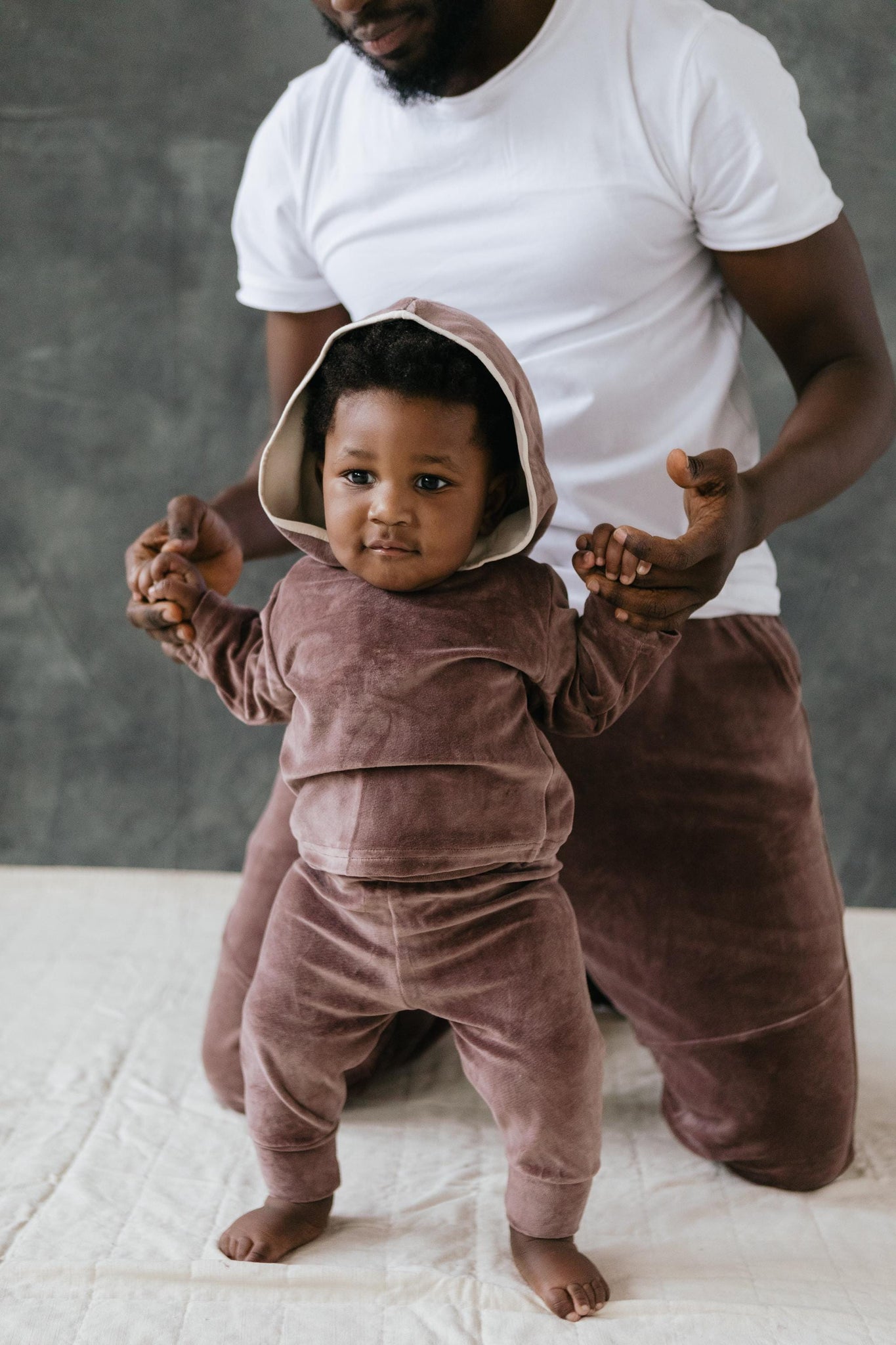 Velvet Baby Set - Organic cotton velvet hoodie and pants set - Cozy baby clothes