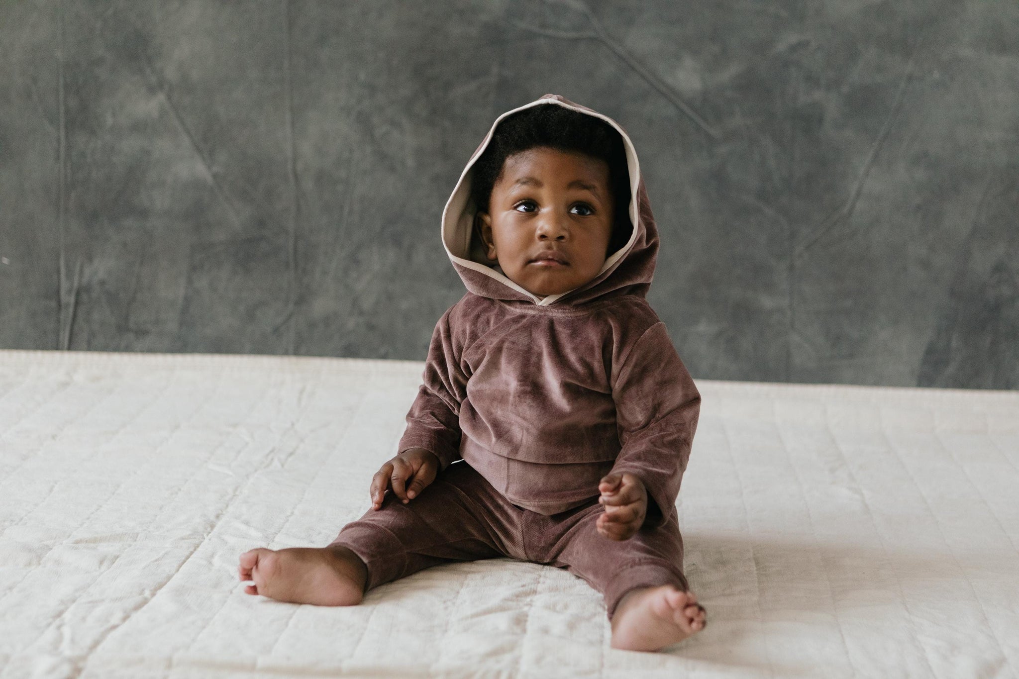 Velvet Baby Set - Organic cotton velvet hoodie and pants set - Cozy baby clothes