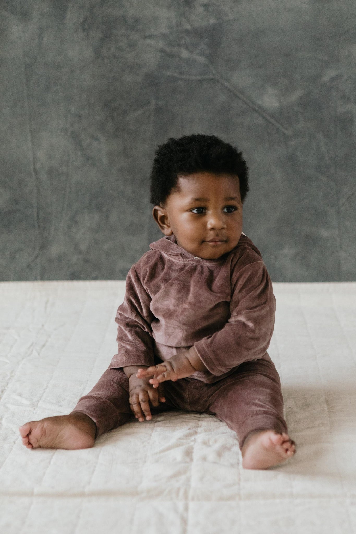 Velvet Baby Set - Organic cotton velvet hoodie and pants set - Cozy baby clothes