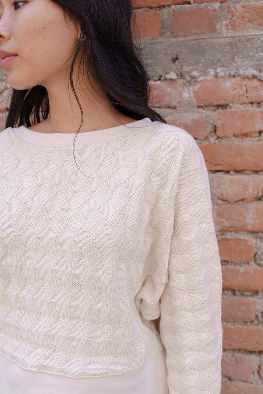 Diamond Dolman Sweater - organic cotton relaxed sweater with diamond knit