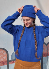 Checkerboard Sweater- 100% organic cotton sweater - natural fiber thick breathable sweater with checkerboard pattern