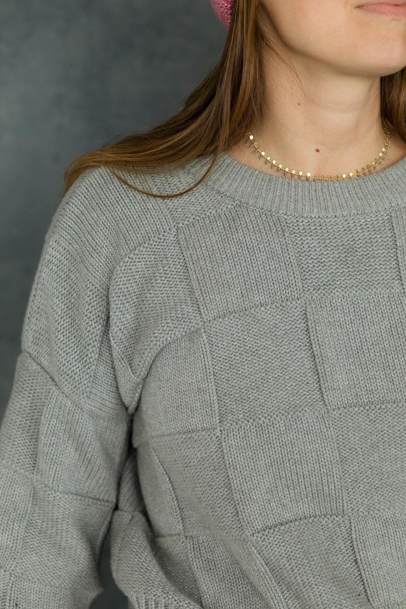 Checkerboard Sweater- 100% organic cotton sweater - natural fiber thick breathable sweater with checkerboard pattern