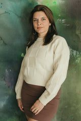 Checkerboard Sweater- 100% organic cotton sweater - natural fiber thick breathable sweater with checkerboard pattern