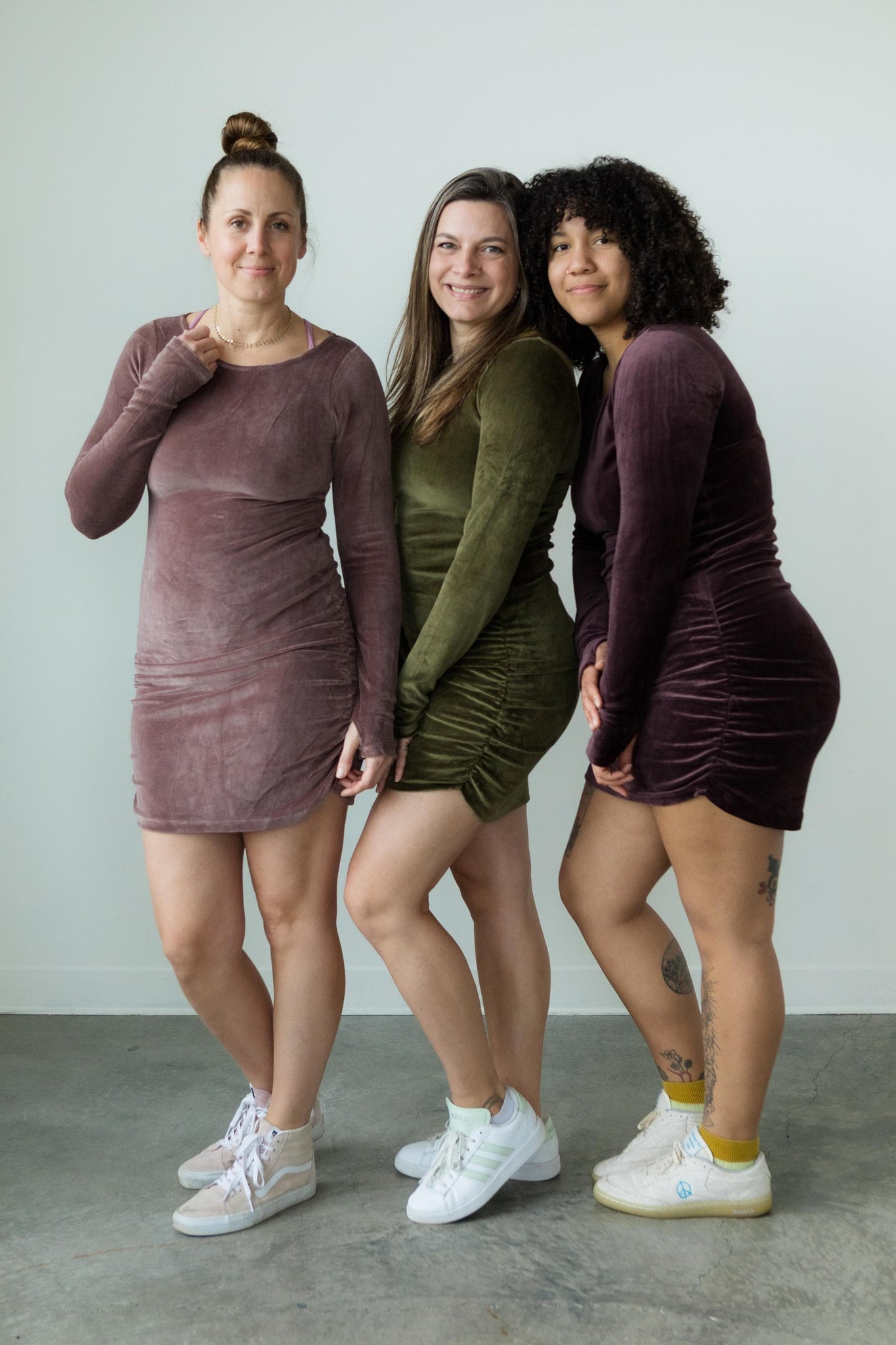 Velvet Fiesta Dress - Gorgeous cozy velvet ruched mini dress with thumb holes
