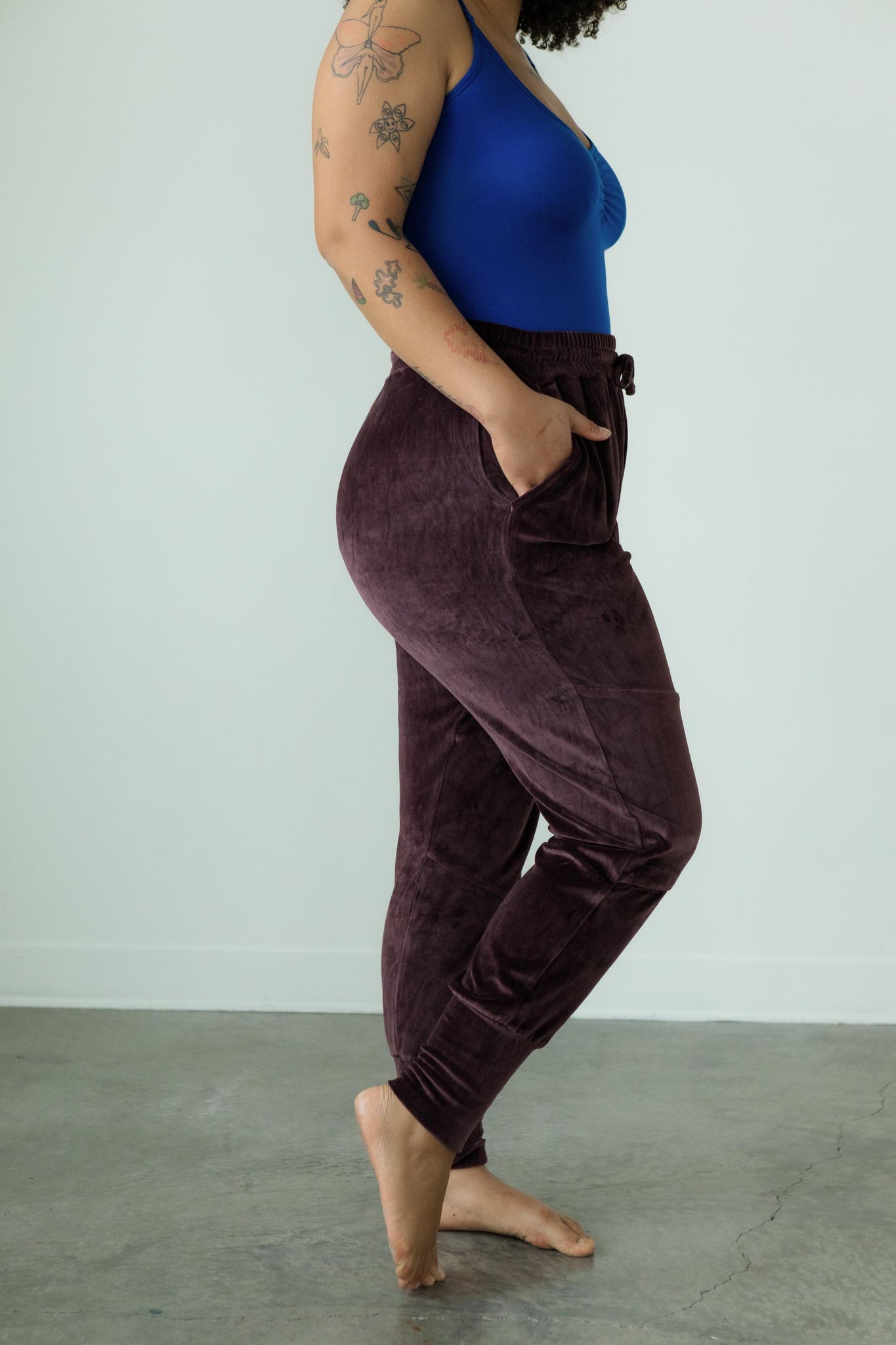 Velvet Komodo Joggers - Cozy organic velvet pants with soft waist and deep pockets