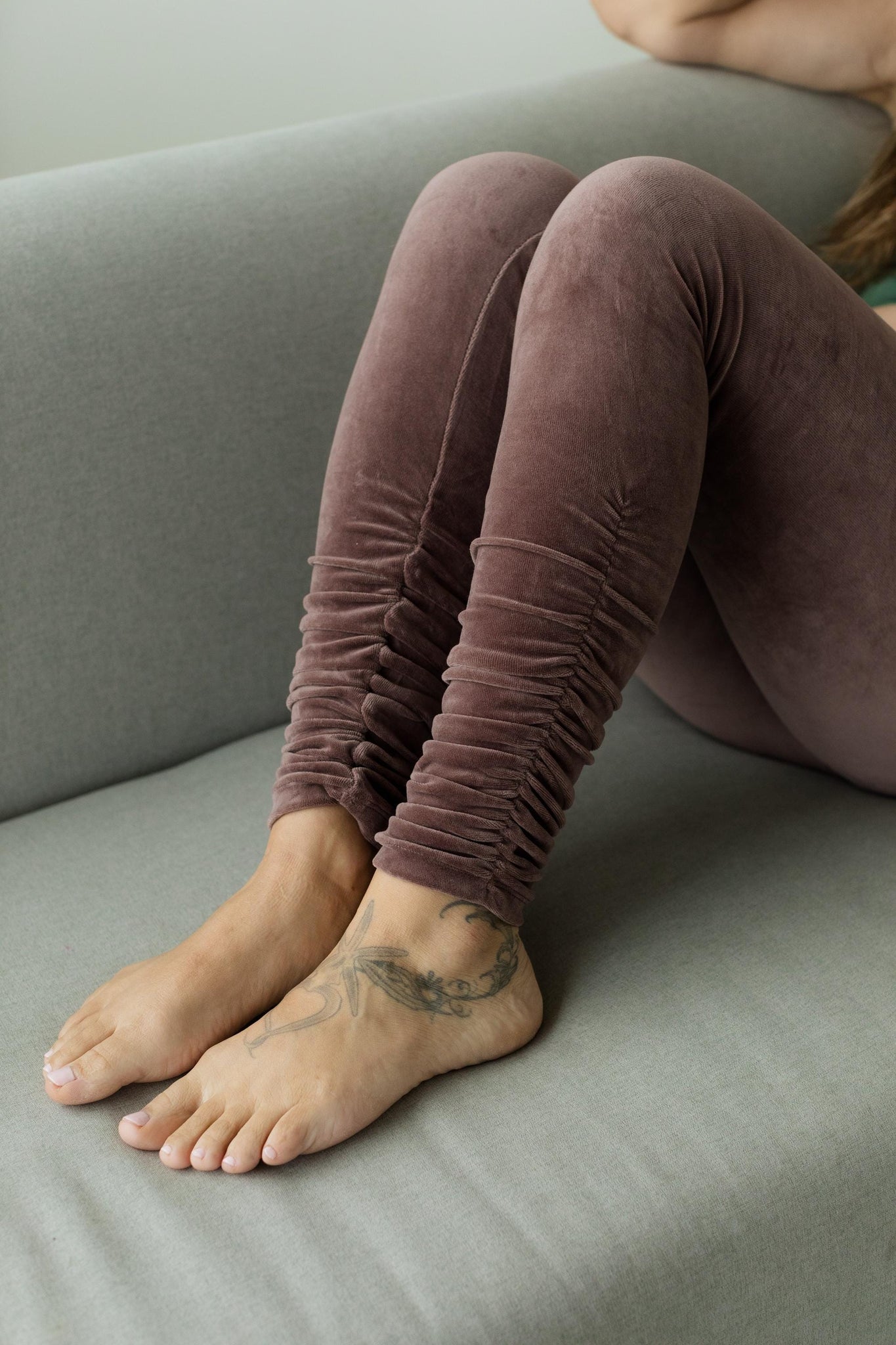 Velvet Ruched Leggings - Velvet Leggings - Warm Cozy Leggings