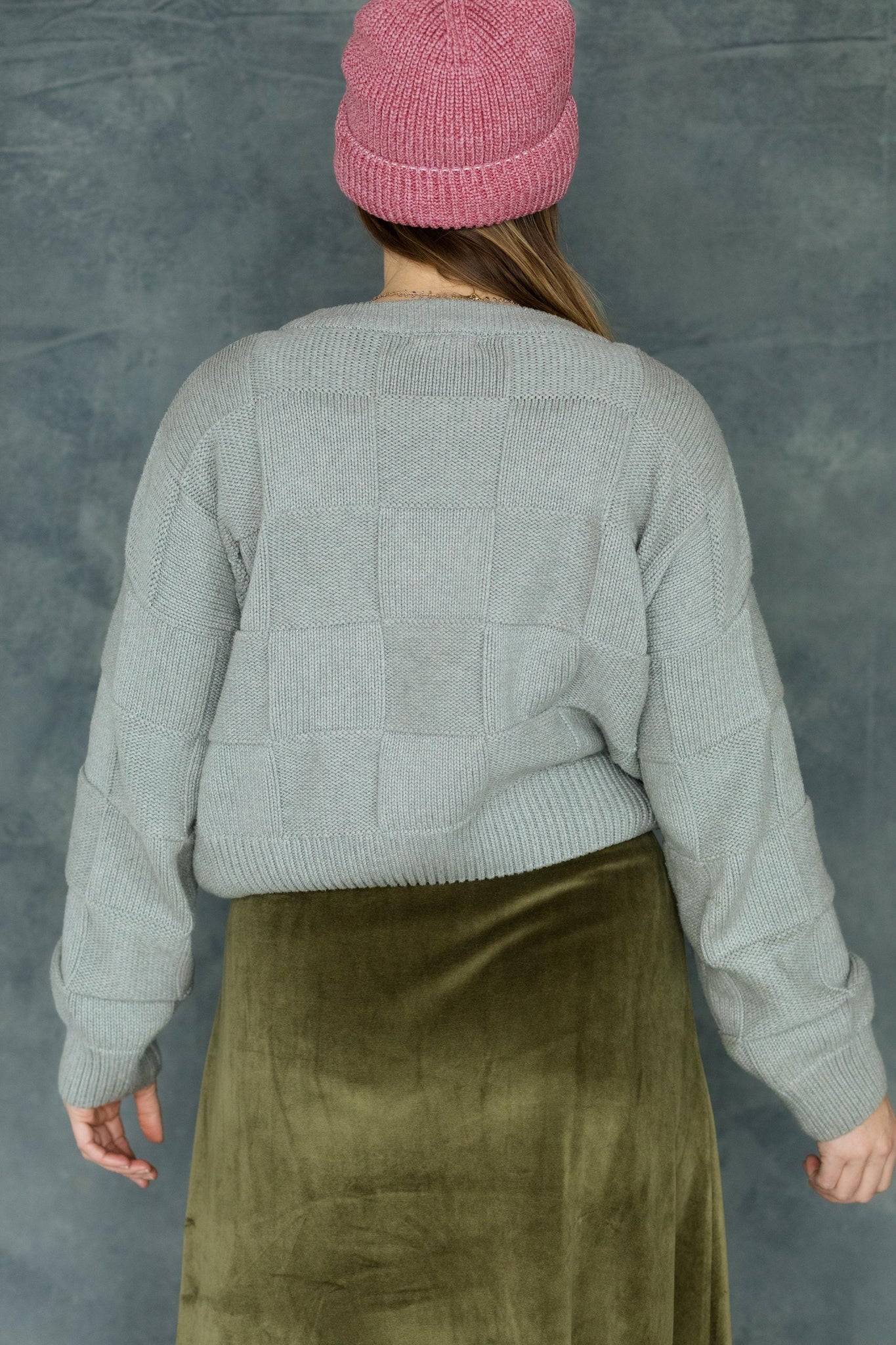 Checkerboard Sweater- 100% organic cotton sweater - natural fiber thick breathable sweater with checkerboard pattern