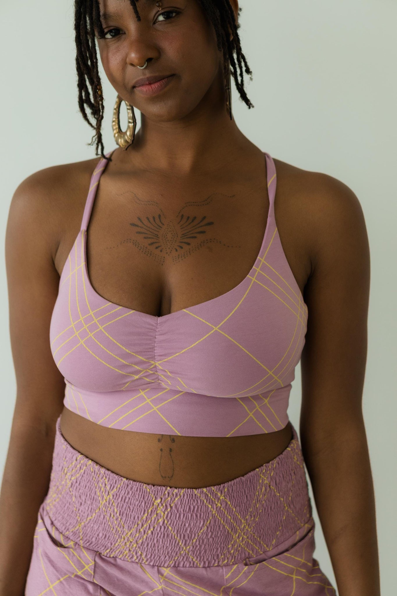 Parisian Plaid Bralette - made from organic cotton - soft and stretchy pastel plaid printed bra