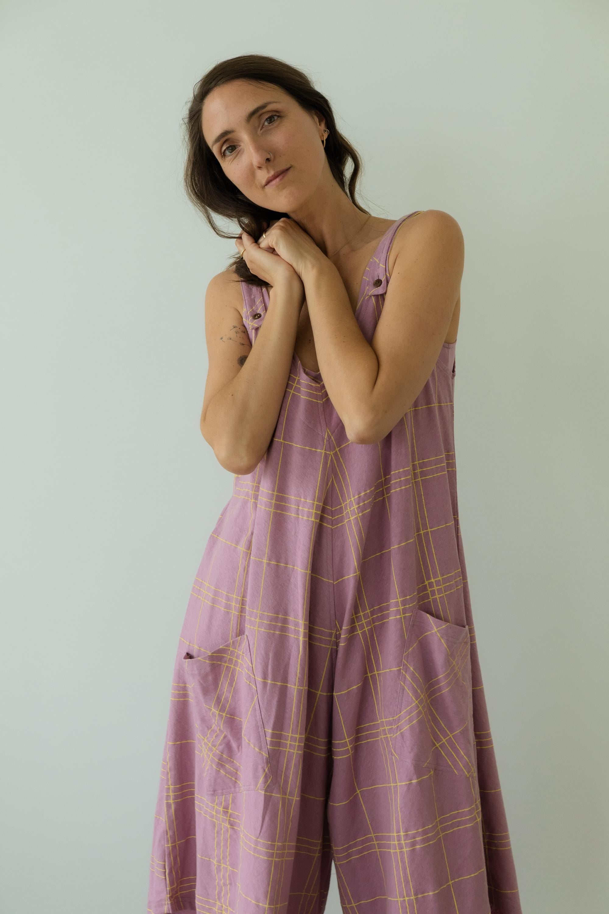 Parisian Plaid Rosa Romper - Pastel plaid printed jumpsuit - flowy