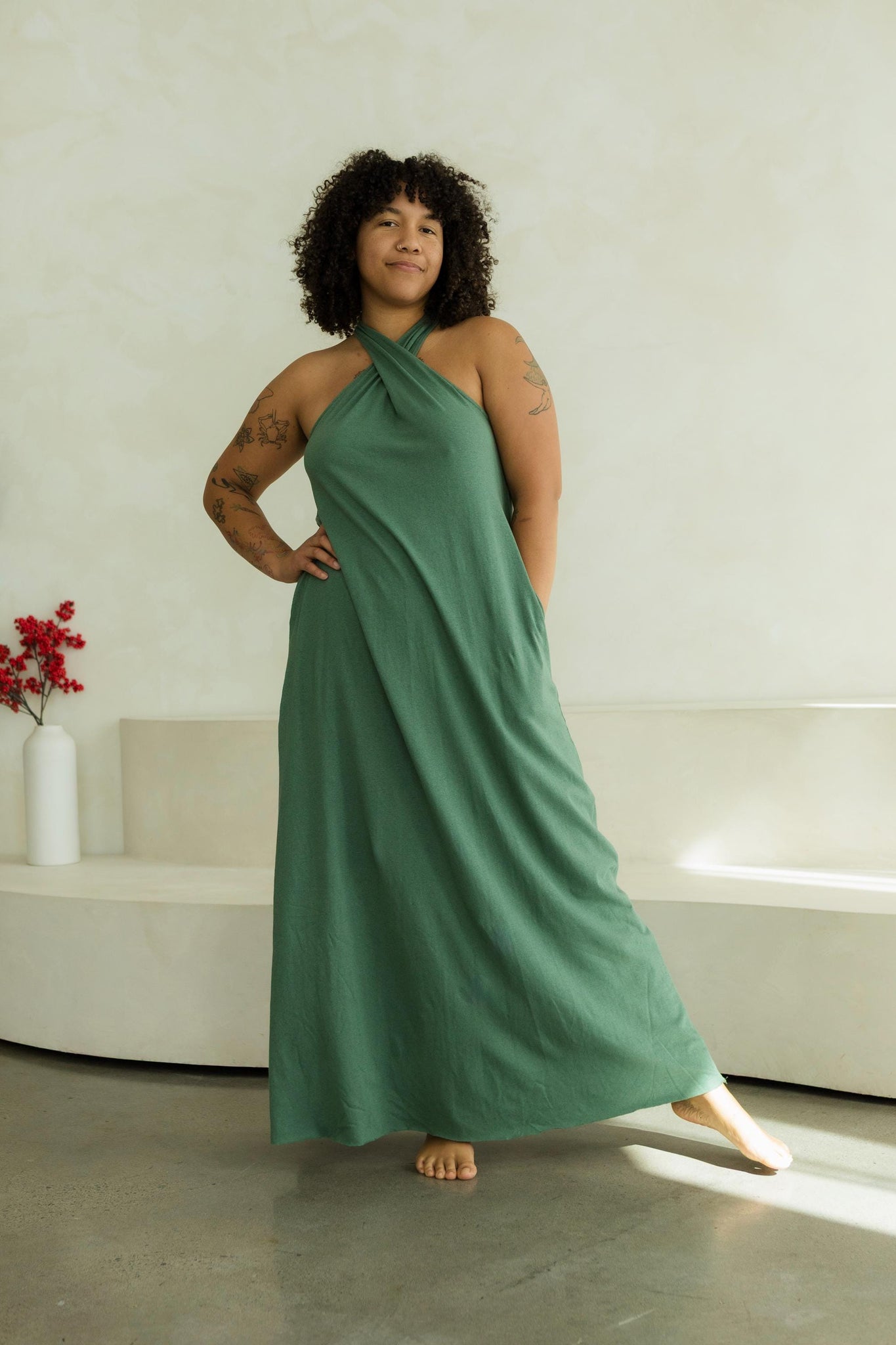 Lucia Dress - elegant full length linen organic cotton dress with cros Una Pluma Lucia Dress - elegant full length linen organic cotton dress with cros Una Pluma