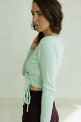 Colibrí Wrap Sweater - organic cotton wrap lightweight wrap around sweater - tie around full sleeve v neck sweater