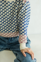 Miti Sweater - Mixed color checkerboard organic cotton crew neck sweater