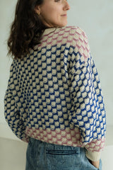 Miti Sweater - Mixed color checkerboard organic cotton crew neck sweater