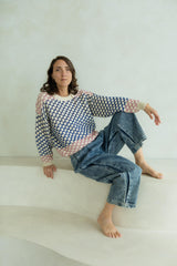 Miti Sweater - Mixed color checkerboard organic cotton crew neck sweater