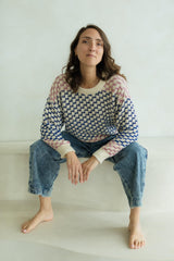 Miti Sweater - Mixed color checkerboard organic cotton crew neck sweater