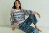 Miti Sweater - Mixed color checkerboard organic cotton crew neck sweater