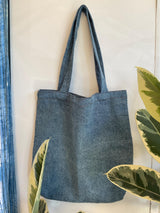 Stonewashed Denim Tote Bag - Organic Cotton Indigo Dyed Handle Bag - Jean Shopping Bag