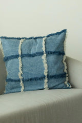 Denim Pillow - Stone washed accent pillow - full of fringe comfy and cute organic cotton pillow