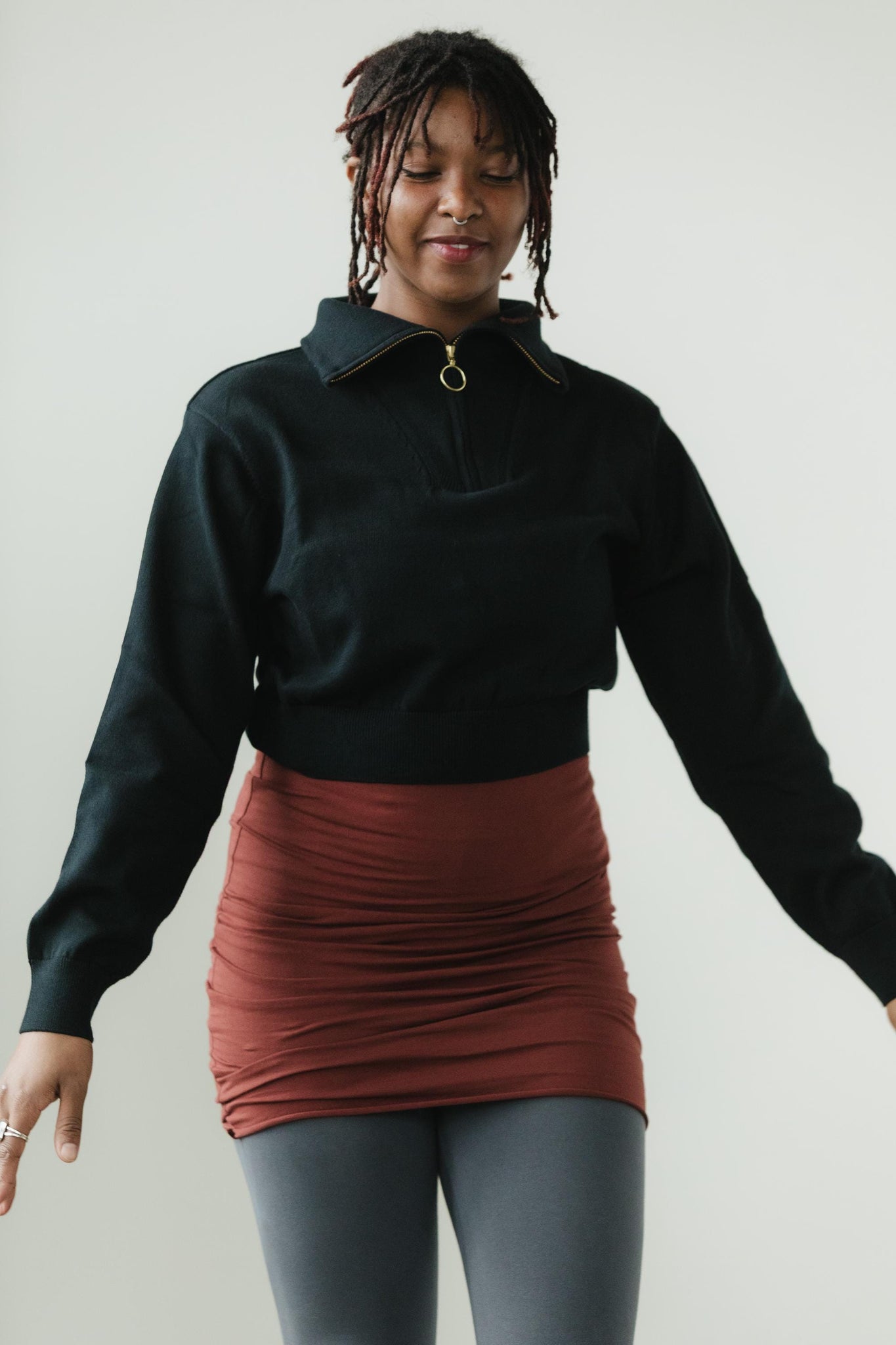 Zipper Sweater - Organic cotton pull over with high zip up neck - cropped sweater