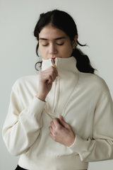 Zipper Sweater - Organic cotton pull over with high zip up neck - cropped sweater