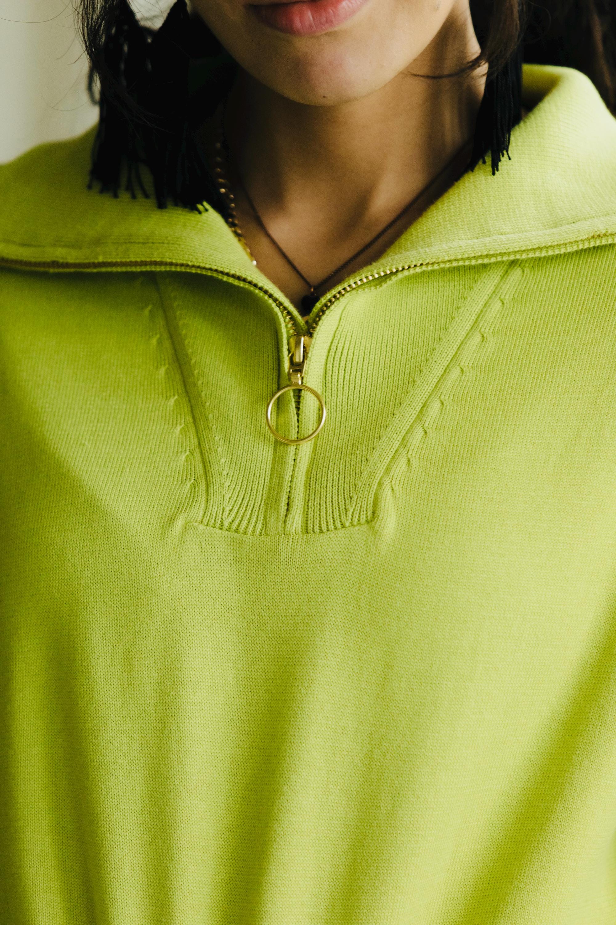Zipper Sweater - Organic cotton pull over with high zip up neck