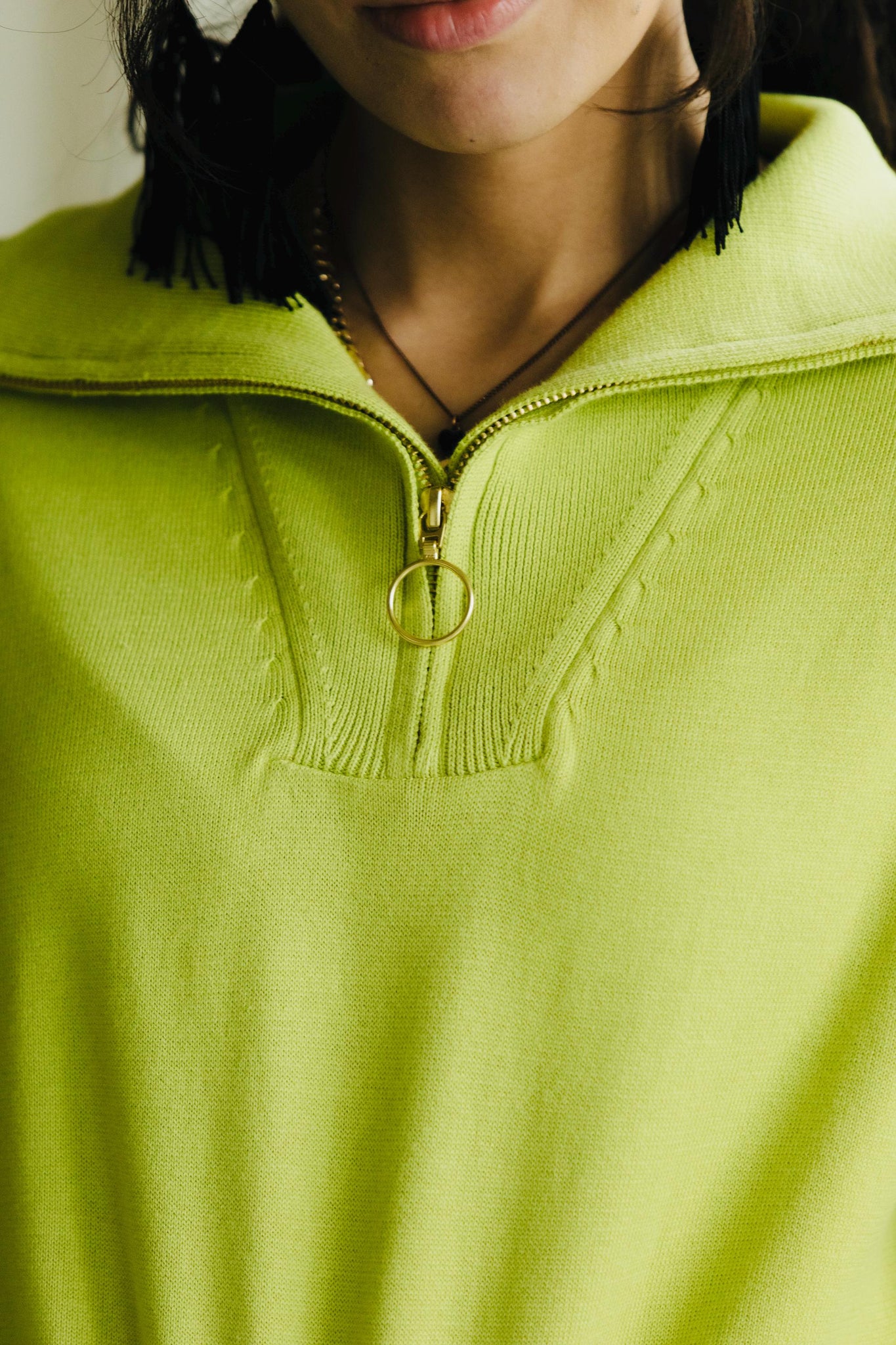 Zipper Sweater - Organic cotton pull over with high zip up neck - cropped sweater