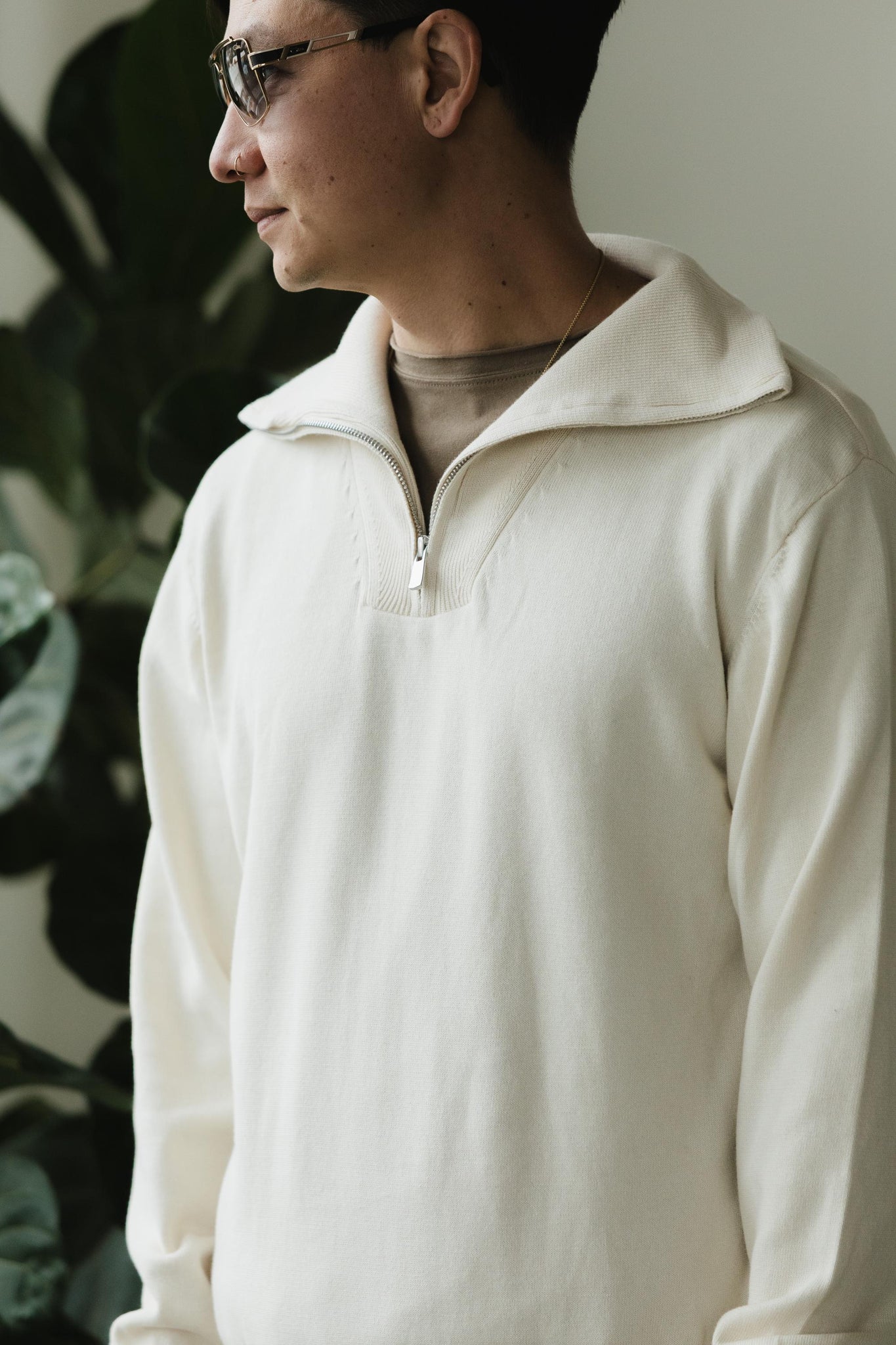 Zip Sweater - organic cotton pull over sweater with collar - zipper polo sweater