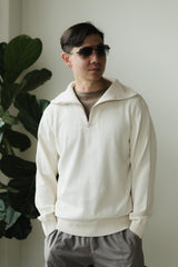 Zip Sweater - organic cotton pull over sweater with collar - zipper polo sweater