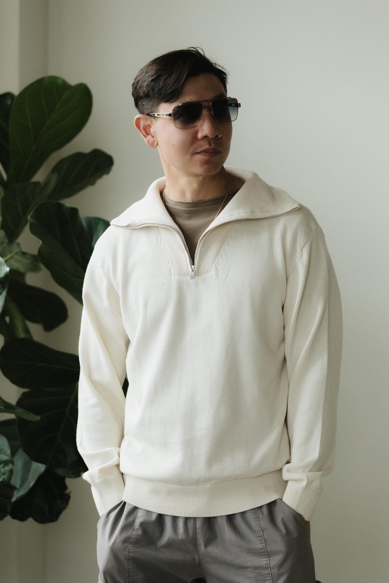 Zip Sweater - organic cotton pull over sweater with collar - zipper polo sweater
