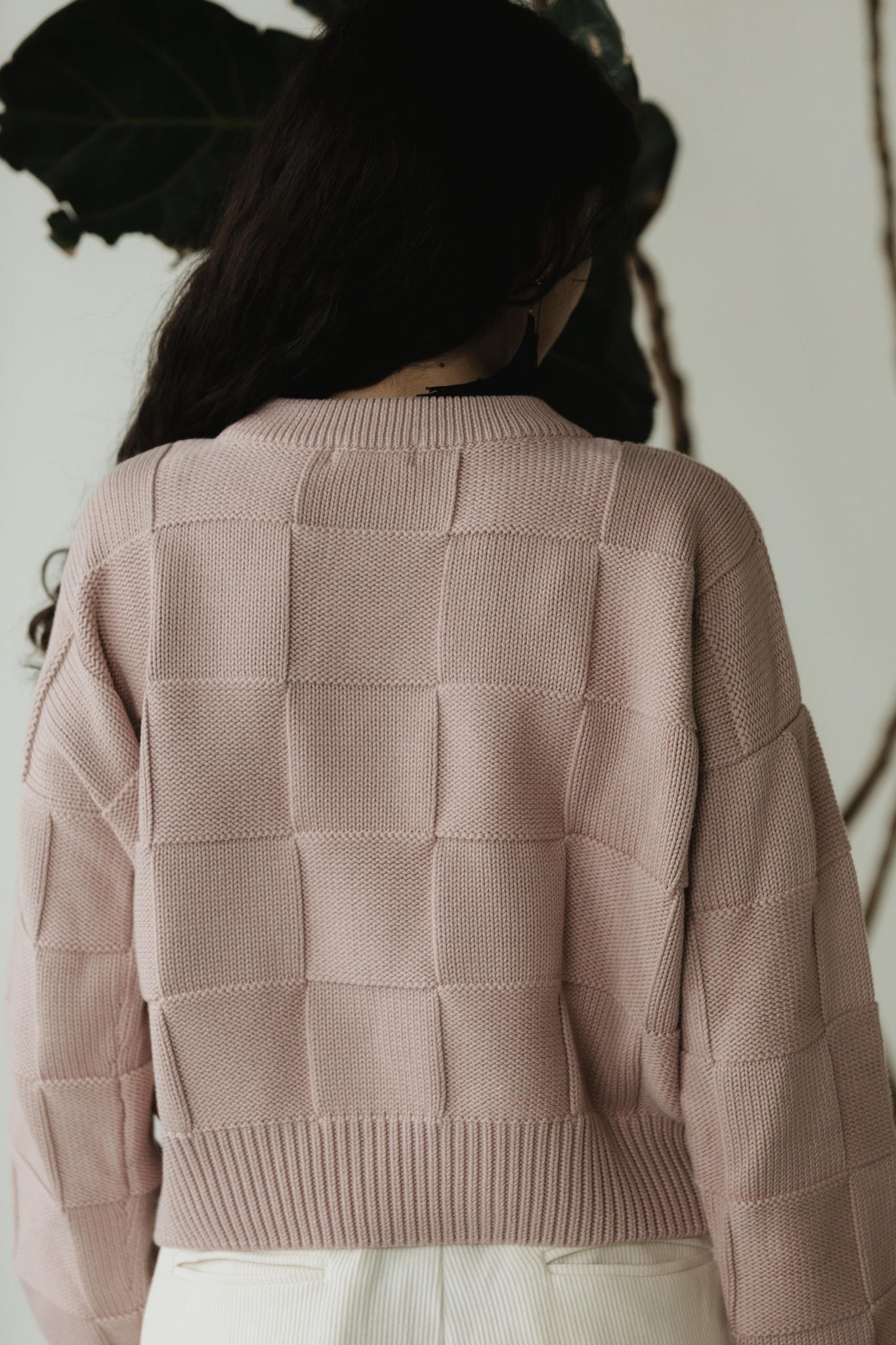 Checkerboard Sweater- 100% organic cotton sweater - natural fiber thick breathable sweater with checkerboard pattern