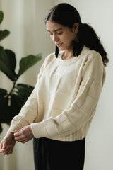 Checkerboard Sweater- 100% organic cotton sweater - natural fiber thick breathable sweater with checkerboard pattern