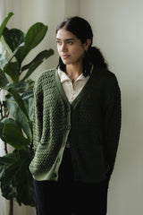 Basketweave Button Down Sweater - one hundred percent organic cotton thick cardigan - pockets