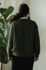 Basketweave Button Down Sweater - one hundred percent organic cotton thick cardigan - pockets