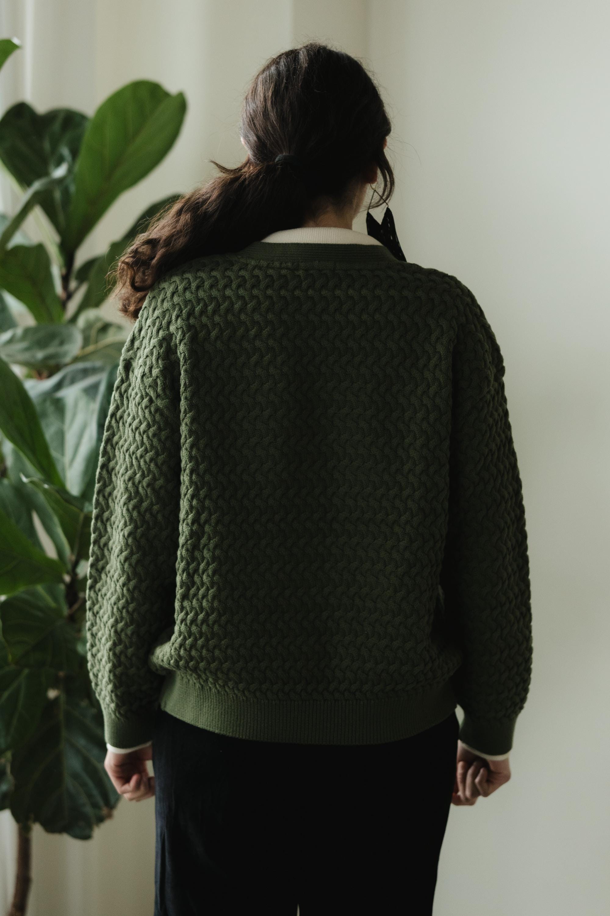 Basketweave Button Down Sweater - one hundred percent organic 