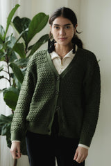 Basketweave Button Down Sweater - one hundred percent organic cotton thick cardigan - pockets