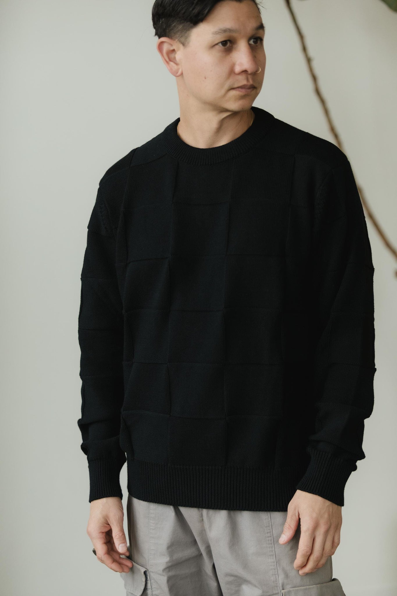 El Checker Sweater - organic cotton knit checkerboard - mid weight natural fiber pull over sweater