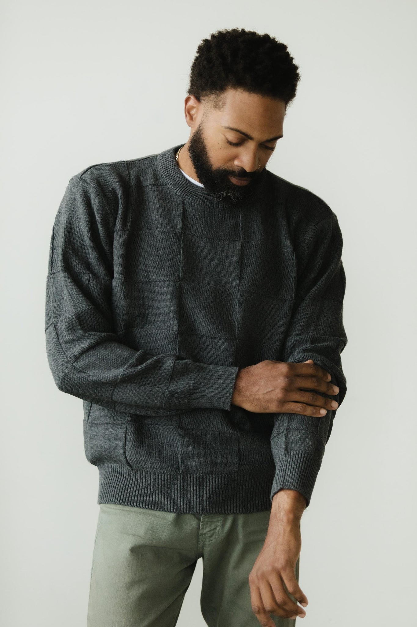 El Checker Sweater - organic cotton knit checkerboard - mid weight natural fiber pull over sweater