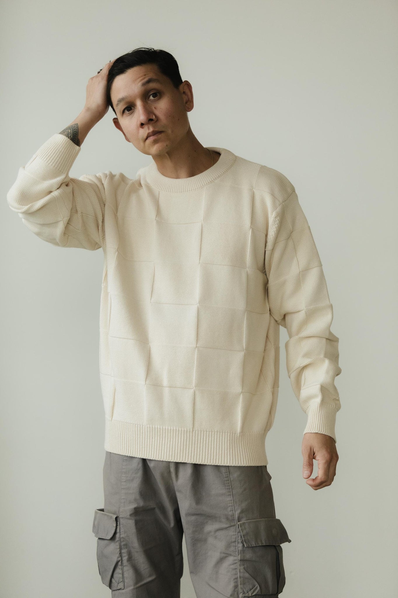 El Checker Sweater - organic cotton knit checkerboard - mid weight natural fiber pull over sweater