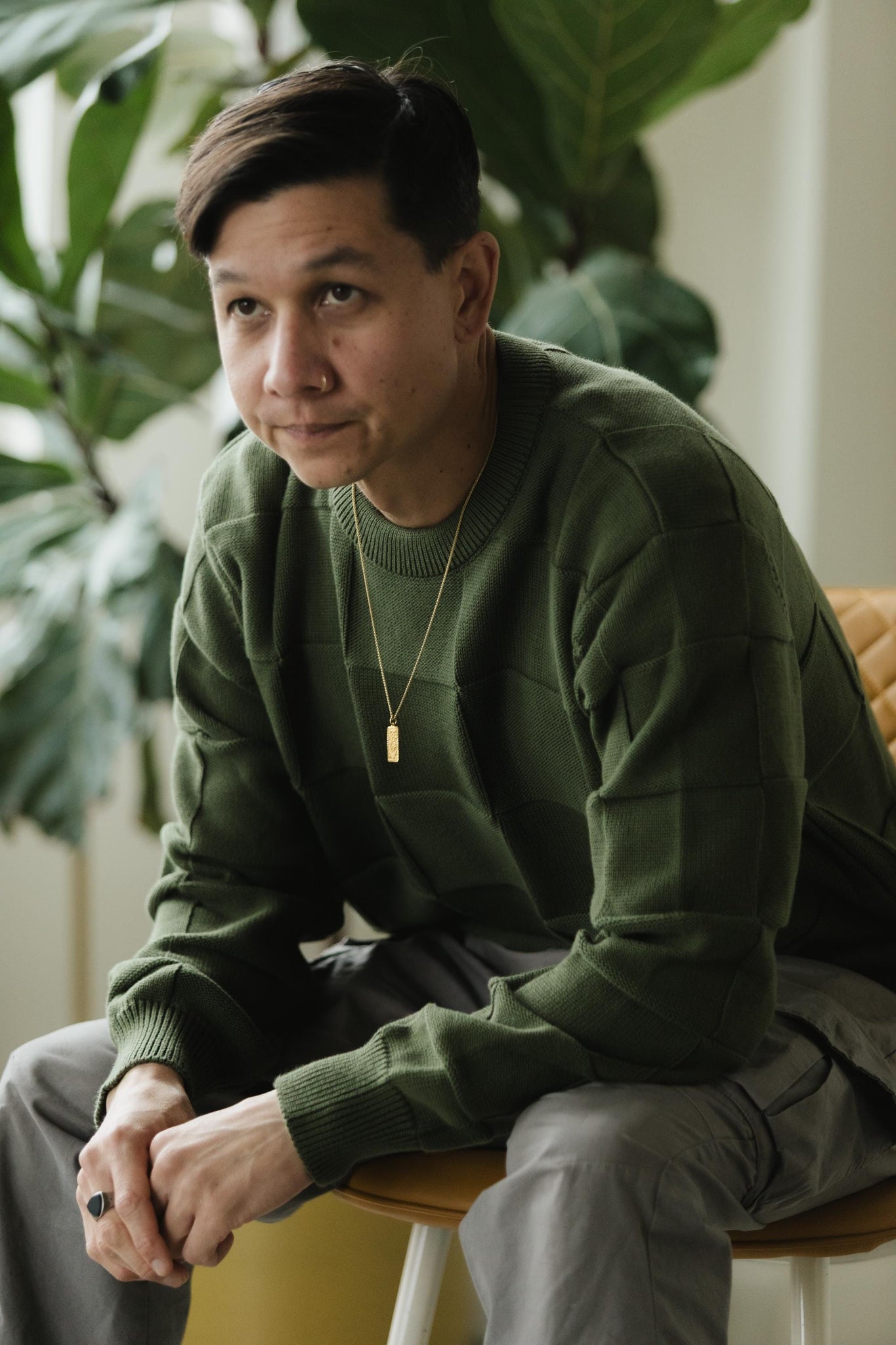 El Checker Sweater - organic cotton knit checkerboard - mid weight natural fiber pull over sweater