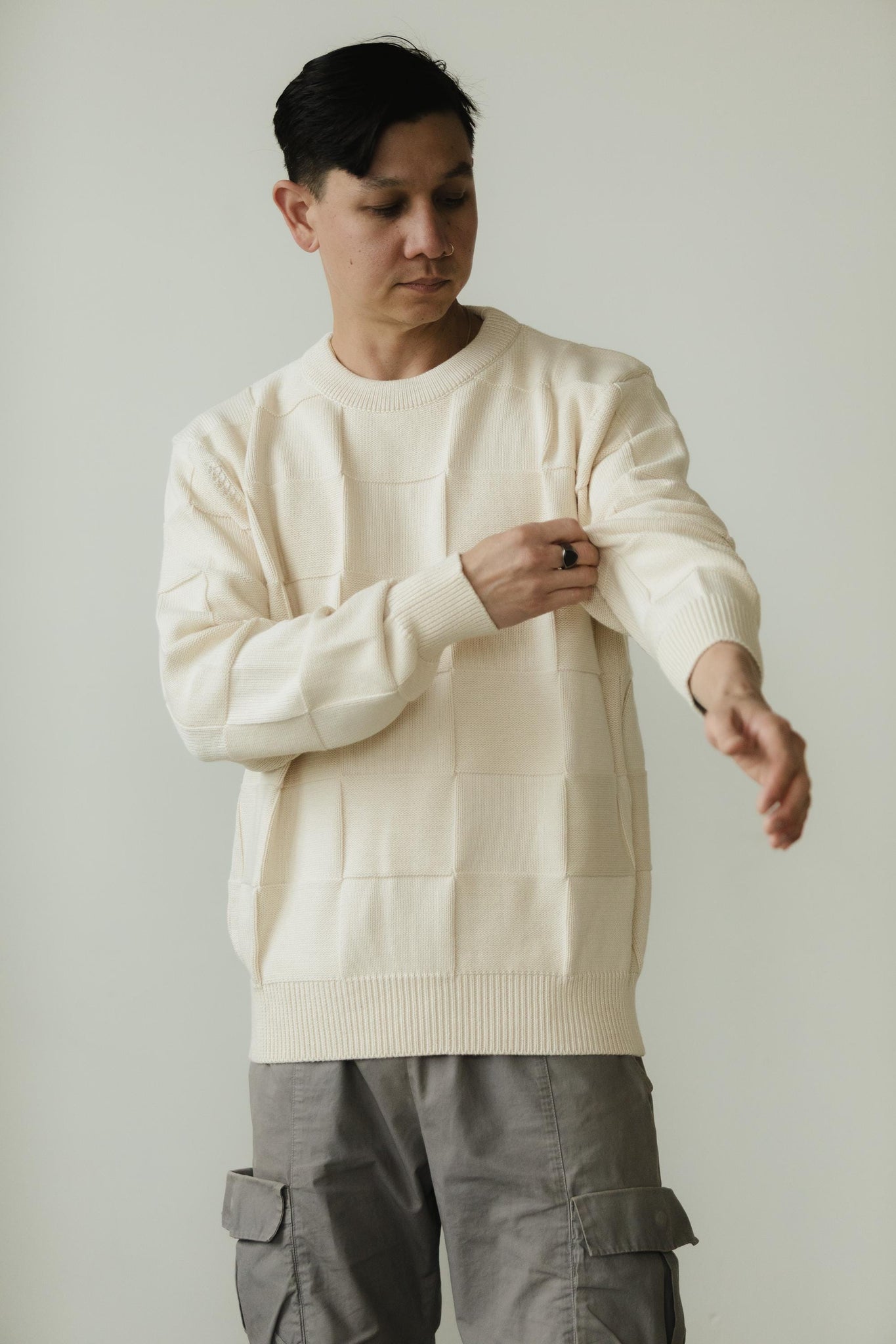 El Checker Sweater - organic cotton knit checkerboard - mid weight natural fiber pull over sweater