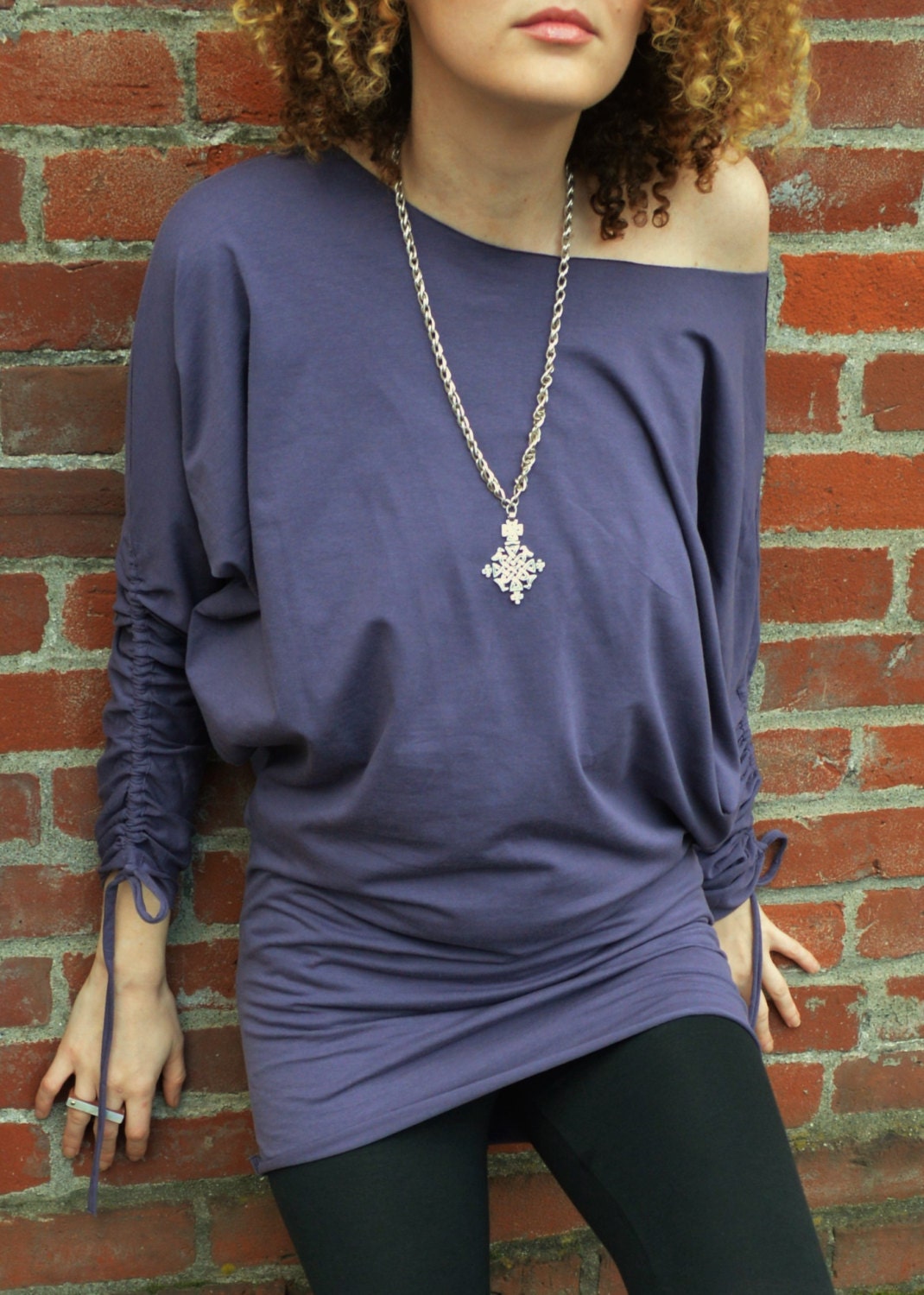 Circle long Sleeve Top - new spring colors! - ruched sleeve top - organic cotton tunic -