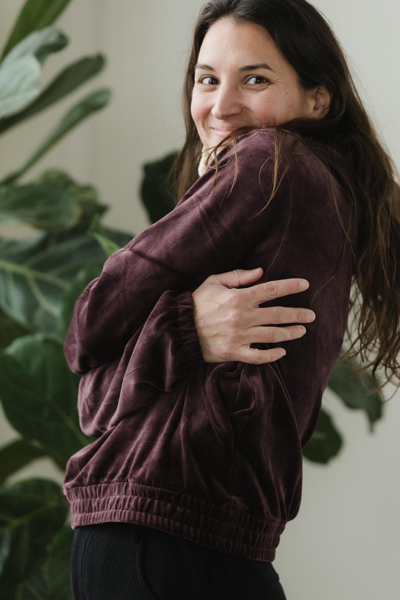 Velvet Hoodie - hooded sweatshirt with high neck made from our organic cotton velvet blend