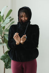 Velvet Hoodie - hooded sweatshirt with high neck made from our organic cotton velvet blend