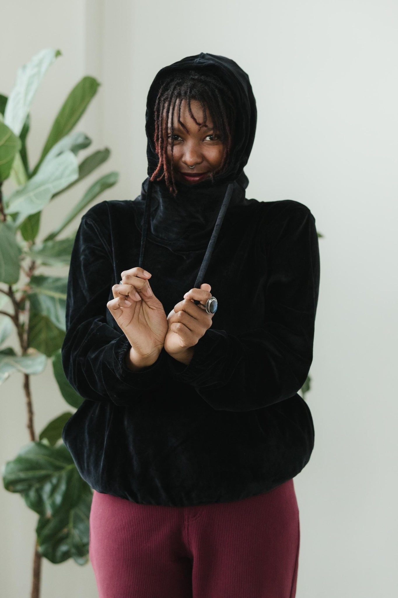 Velvet Hoodie - hooded sweatshirt with high neck made from our organic cotton velvet blend