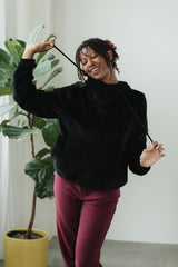 Velvet Hoodie - hooded sweatshirt with high neck made from our organic cotton velvet blend